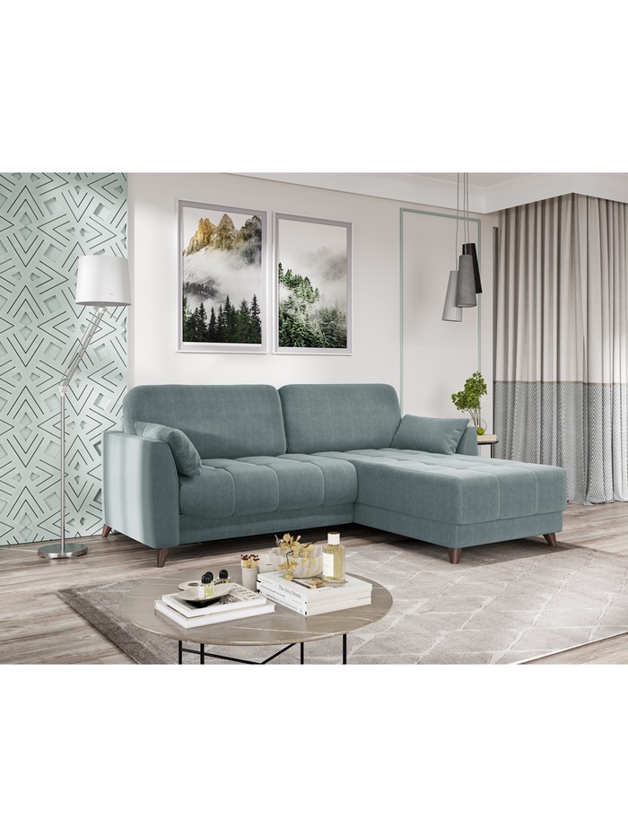 Диван угловой «Скандинавия», правый, НПБ, тик – так, цвет серо-голубой newtone aqwa blue